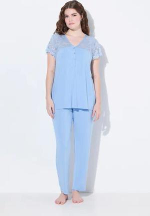 Ulla Popken Pyjama Pyjama Spitze V-Ausschnitt