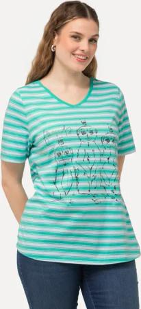 Ulla Popken T-Shirt T-Shirt Ringel Metallic-Tiermotiv