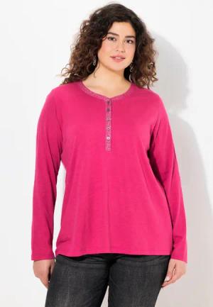 Ulla Popken Longsleeve Shirt Glitzer-Knopfleiste V-Ausschnitt