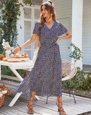 DEBAIJIA Dirndl Sommerkleid Damen V-Ausschnitt Kleid