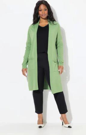 Ulla Popken Langjacke Long-Strickjacke Stehkragen offene