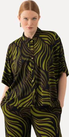 Ulla Popken Druckbluse Slinkybluse Palmenblätter Hemdkragen
