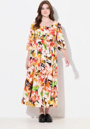 Ulla Popken Dirndl Maxikleid Leinenmix A-Linie