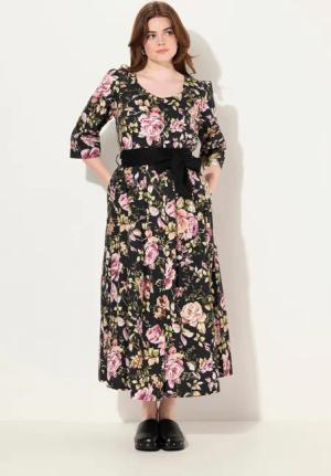 Ulla Popken Dirndl Maxikleid Leinenmix A-Linie