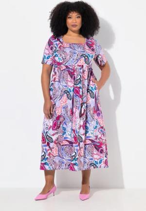 Ulla Popken Maxikleid Maxikleid A-Linie Carree-Ausschnitt