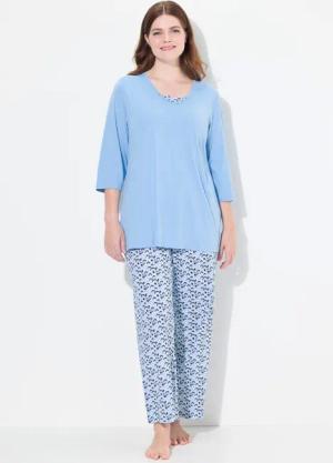 Ulla Popken Pyjama Pyjama V-Ausschnitt 3/4-Arm