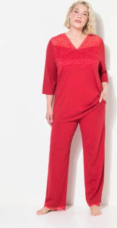 Ulla Popken Pyjama Pyjama Spitzeneinsatz V-Ausschnitt