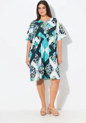 Ulla Popken Jerseykleid Kleid A-Linie Tunika-Ausschnitt