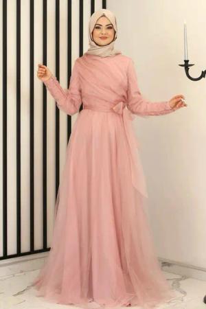 Modavitrini Tüllkleid Langärmliges Maxikleid Damen Muslimisches