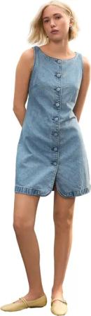 Next Jeanskleid Geknöpftes Denim-Minikleid mit U-Boot-Ausschnitt