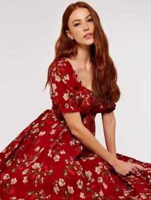 Apricot Maxikleid Maxi-Sommerkleid, mit Tassel