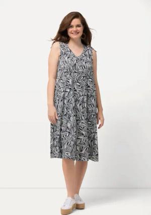 Ulla Popken Jerseykleid Midikleid V-Ausschnitt ärmellos