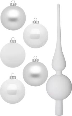 MAGIC by Inge Weihnachtsbaumkugel "Just White, Weihnachtsdeko, Christbaumschmuck", (Set, 46 St.), Christbaumkugeln aus Glas, 45 Kugeln Ø ca. 4-6 cm, inkl. Spitze 28 cm