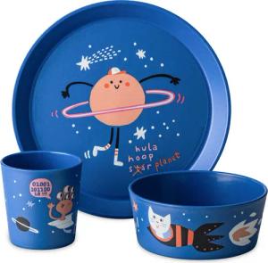 KOZIOL Kindergeschirr-Set "Kleiner Teller + Schale + Becher CONNECT SPACE", (Set, 3 tlg.), 100% melaminfrei & recycelbar, CO² neutral in Deutschland produziert