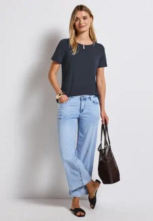 Street One Frauen Jersey-Shirt mit Cut-Out in Blau, Gr: 40