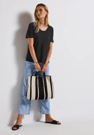 Street One Frauen Basic T-Shirt in Schwarz, Gr: 40