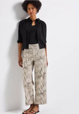 Street One Frauen Gemusterte Straight Leg Hose in Beige, Gr: 40