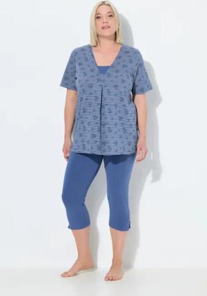 Ulla Popken Pyjama Pyjama V-Ausschnitt Halbarm