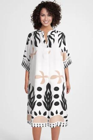 PEKIVESSA Sommerkleid Weites Blusenkleid wadenlang kurzarm