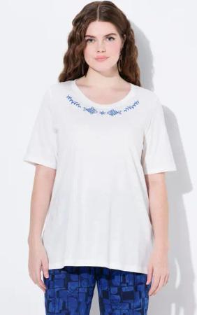 Ulla Popken T-Shirt T-Shirt Stickerei Rundhals