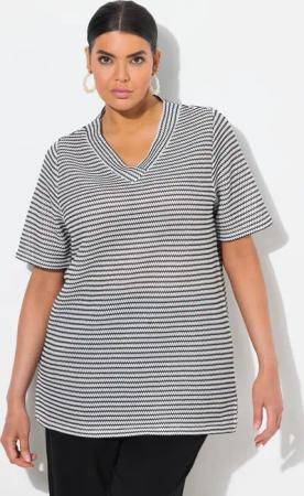 Ulla Popken Sweatshirt Sweatshirt Strukturstreifen V-Ausschnitt