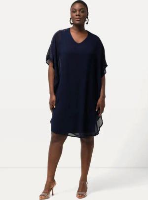 Ulla Popken Cocktailkleid Chiffonkleid doppellagig V-Ausschnitt