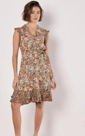 Apricot Druckkleid Geblümtes Minikleid, (2-tlg) mit