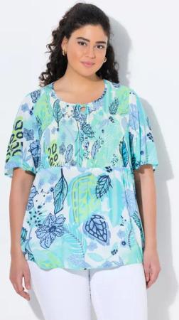 Ulla Popken Tunika Smok-Bluse Blätter A-Linie