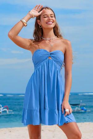 Blaues Ärmelloses Herzausschnitt Minikleid