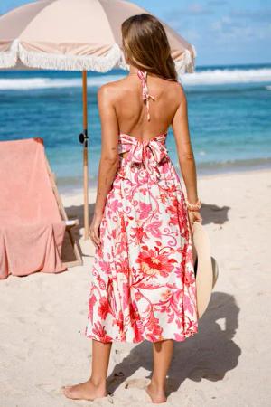 Florales Tiefer Ausschnitt Maxikleid