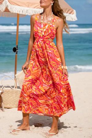Abstraktes Maxikleid mit Cut-Outs