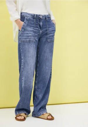 Cecil Damen Wide Leg Jeans in Blau, Gr: 27