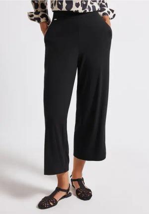 Street One Frauen Wide Leg Jersey-Hose in Schwarz, Gr: 34