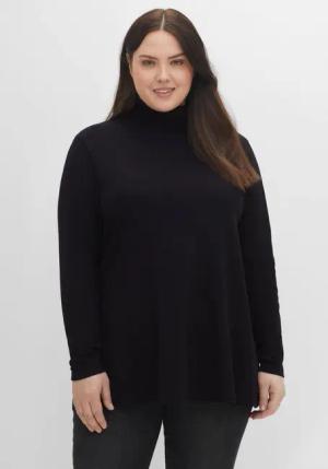 Sheego Langarmshirt mit Rollkragen, in A-Linie, schwarz, Gr.48/50