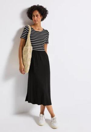 Street One Frauen Gestreiftes Midi-Kleid in Schwarz, Gr: 44