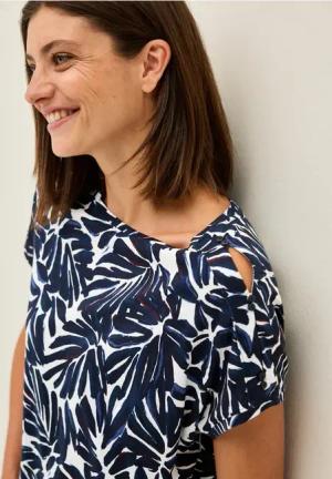 Cecil Damen Print-Shirt mit Knopfdetail in Blau, Gr: S
