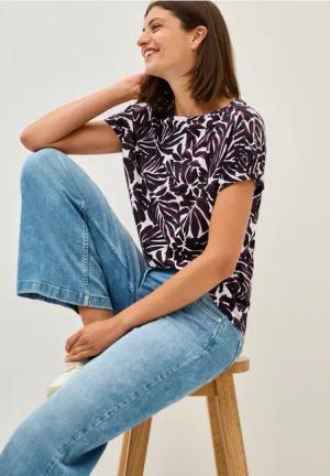 Cecil Damen Print-Shirt mit Knopfdetail in Rot, Gr: M