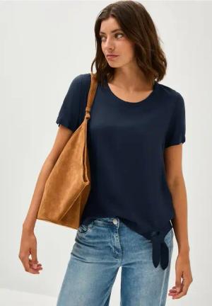 Cecil Damen Bluse mit Knotendetail in Blau, Gr: 3XL