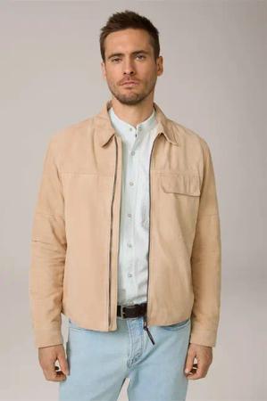 Ziegenvelours-Lederjacke Pesaro mit Umlegekragen in Beige