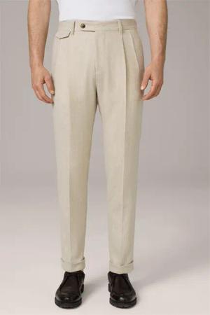 Wollmix-Baukasten-Hose Sapo mit Cashmere und Bundfalte in Beige-Braun