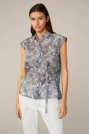 Baumwoll-Batist-Blusen-Top in Navy-Ecru gemustert
