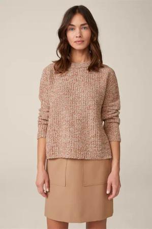 Schurwoll-Pullover mit Cashmere in Kupfer-Ecru gemustert
