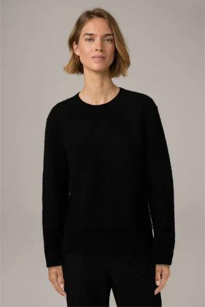 Cashmere-Pullover mit Waffelstruktur in Schwarz