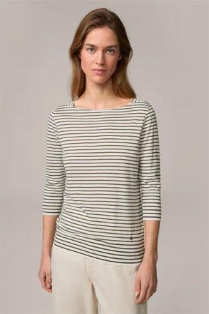 Tencel-Baumwoll-Shirt in Oliv-Ecru gestreift