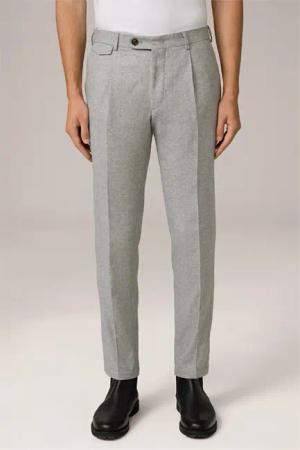 Wollmix-Hose Silvi mit Cashmere und Bundfalte in Hellgrau meliert