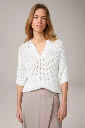 Crochet-Strick-Polo-Shirt in Weiß