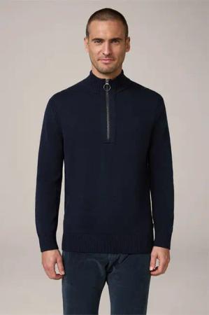 Schurwoll-Troyer-Pullover Aliko mit Baumwolle in Navy