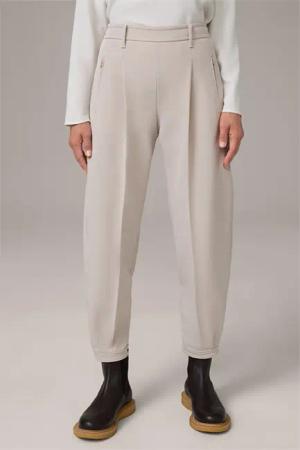 Stretch-Taft-Bundfalten-Ballon-Hose in Hellbeige