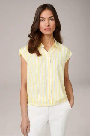 Viskose-Seidenmix-Blusen-Top in Weiss-Gelb gestreift