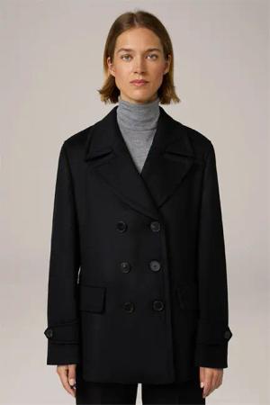 Wollmix-Caban-Jacke mit Cashmere in Schwarz